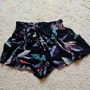 Women's Rip Curl Black High Waist Shorts with Floral Design Size XS